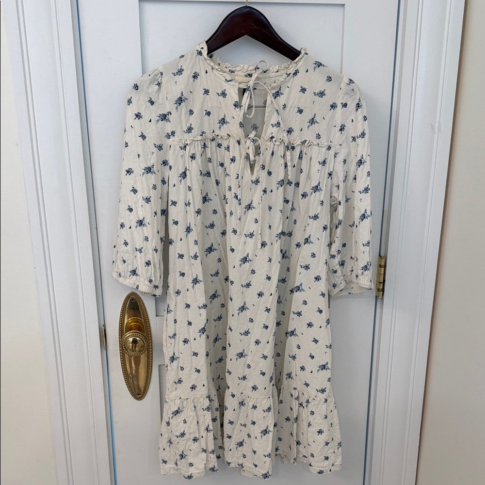 Womens Cream Floral Tie-Front Dress